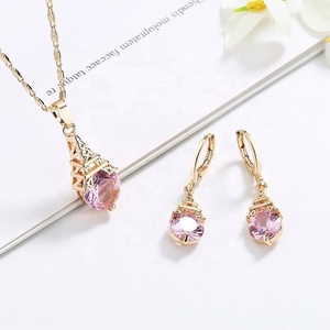 Suministro de Fábrica: Conjuntos de Collares y Pendientes de Torre Eiffel con Circonita Cúbica Rosa, Verde y Blanca para Boda y Compromiso - Product Image 1