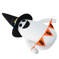 Poupée fantôme en peluche blanche mignonne avec chapeau de sorcière, faite à la main, pour la décoration de table de fête d'Halloween, cadeau décoratif pour la maison
