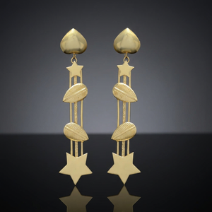 Pendientes de Estilo Étnico con Forma de Corazón, con Hojas Chapadas en Oro y Colgantes de Estrella, para Regalos de Compromiso, Boda y Fiesta - Product Image 2