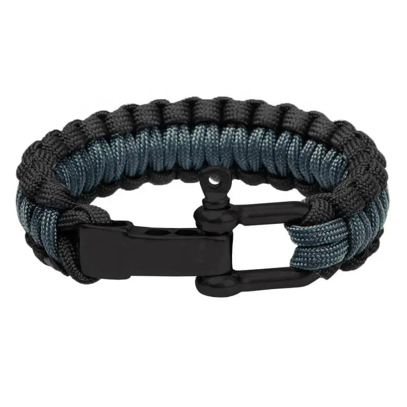 2 Colors Outdoor Survival Stainless Steel Shackle Custom Woven Mens Adjustable Bracelet