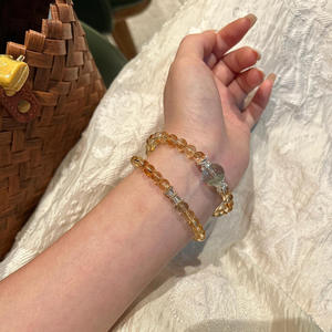 Pulsera de Citrino Natural de Brasil para Mujer, Anillo Doble, Amarillo Súper Brillante, Cuarzo Verde Intenso, Estilo Multi-Wrap - Product Image 2