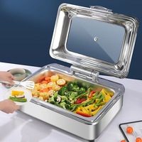 Chauffe-plats électrique transfrontalier en acier inoxydable argenté, à remplissage d'eau, avec fermeture hydraulique douce, pour buffet de petit-déjeuner en libre-service
