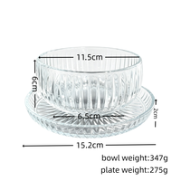Bol à dessert en verre côtelé transparent avec assiette de service, ensemble de bols texturés pour crème glacée et fruits, pour bonbons, collations, petit-déjeuner, café