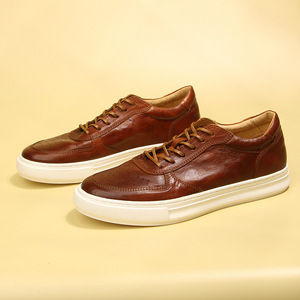 Horsehide Washed Retro Casual <b>Sneakers</b> Men's Shoes Genuine <b>Leather</b> Breathable Solid Color Lace Up Youth Walking Style Shoes - Product Image 5