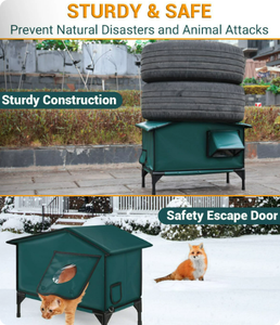 بيت قطط خارجي مقاوم للعوامل الجوية - تصميم معزول ومقاوم للماء مع وسادة تدفئة للقطط الضالة - Product Image 2