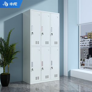Armoire de rangement en acier blanc verrouillable avec 6 portes, étagères, barre de suspension et design ventilé pour usage en entrepôt - Product Image 4