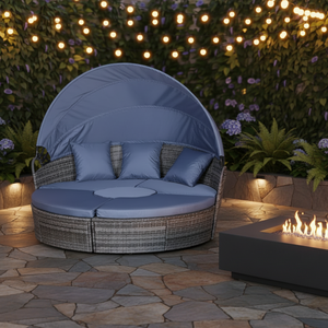 <span class=keywords><strong>Lit</strong></span> de Jour <span class=keywords><strong>Extérieur</strong></span> Rond en Rotin Toutes Saisons avec Auvent – Mobilier de Piscine Économique en Osier pour Hôtels, Cours et Villas - Product Image 6