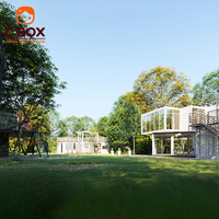 Cbox Casa Contenedor Modular de Dos Pisos con Muro Cortina de Cristal para Jardín, Ocio y Entretenimiento, de Empalme Multimódulo
