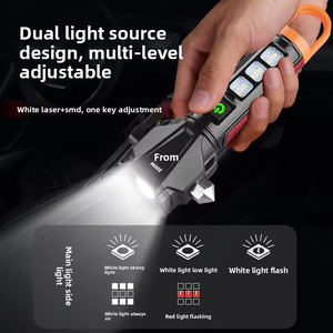 ค้อนนิรภัยแบบพกพา รุ่นใหม่ พร้อมไฟฉายด้านข้างแบบชาร์จ USB ที่มีใบมีดตัด  ไฟฉายเลเซอร์สีขาวอเนกประสงค์  วัสดุอะลูมิเนียม สำหรับรถยนต์ - Product Image 4