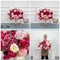 Arreglo Floral de Seda Hecho a Mano para Boda, Centro de Mesa Artificial con Rosas Rojas y Blancas, Bola de Flores