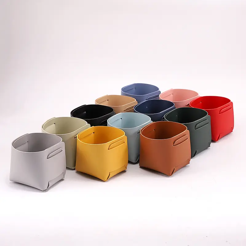 Fashion Custom Logo Modern Imitation Leather Folding Baskets For Jewelry Makeup Brush Holder Desktop Storage Case