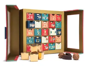 Vente en gros de noël de luxe 12 24 jours carton tiroir cadeau chocolat emballage personnalisé calendrier de l'avent boîte