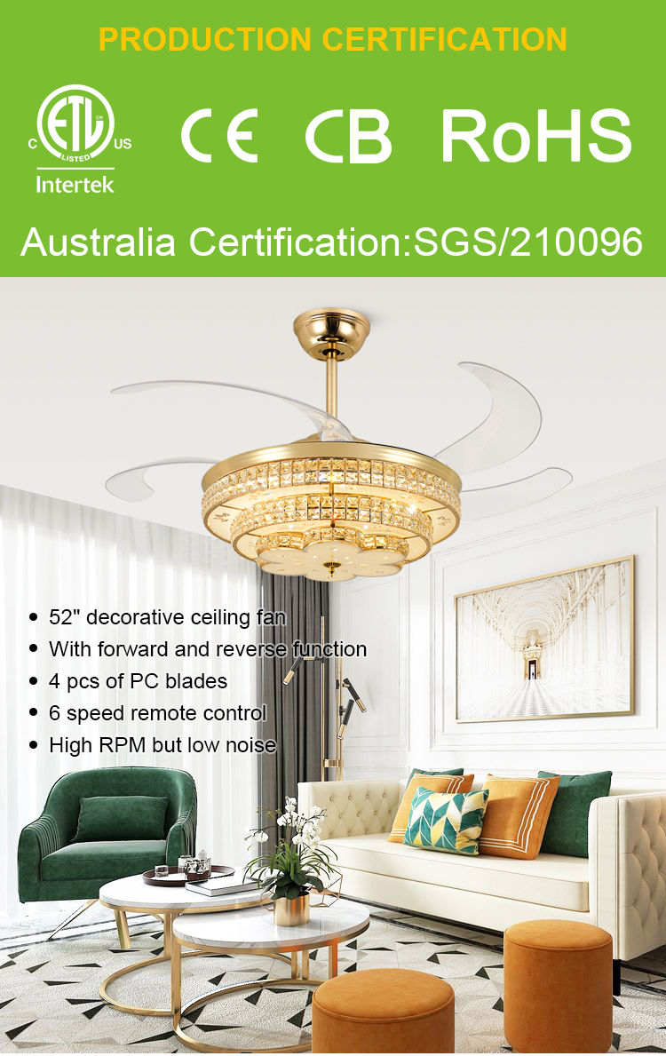 Breezelux retractable ceiling fan with light LED fans 52inch