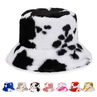 Casquettes de seau en velours pelucheux à impression de vache d'hiver avec logo personnalisé Chapeaux de pêcheur décontractés et chauds en fausse fourrure