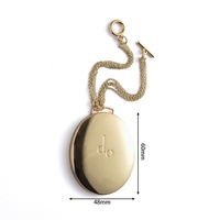Espejo de Maquillaje de Bolsillo Giratorio Ovalado de Metal Dorado con Grabado en Relieve, Personalizado y de Doble Cara, con Cadena