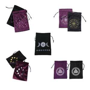 Kantong Perhiasan Flanel Tebal 13x18cm, Kantong Kartu <span class=keywords><strong>Tarot</strong></span> Oracle Beludru, Kantong Serut Hadiah Bintang Bulan - Product Image 1