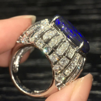 Bague de fiançailles personnalisée en or 18 carats avec saphir et diamant, fond noir, diamant naturel bleu 10,74 carats pour mariage