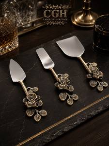 Cuillère en métal vintage plaqué or, style zen asiatique, écologique, Casglow Heritage, design créatif floral rose, finition miroir - Product Image 2