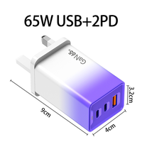Bloc de chargeur USB C dégradé pastel GaN 65W Chargeur mural compact rapide à 3 ports pour Macbook Air iPad iPhone 16 Pro Galaxy S25