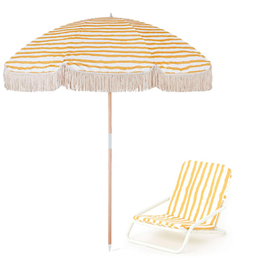 Conjunto de Silla de <span class=keywords><strong>Playa</strong></span> Acolchada de Lujo y Sombrilla, Tumbona Plegable de Aluminio con Cojín Grueso y Sombrilla con Flecos a Juego - Product Image 3