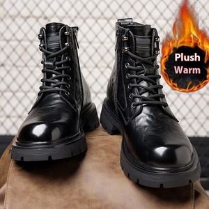 Bottines Montantes Homme Tendance Hiver en Cuir Véritable Marron, Style Anglais Décontracté - Product Image 2