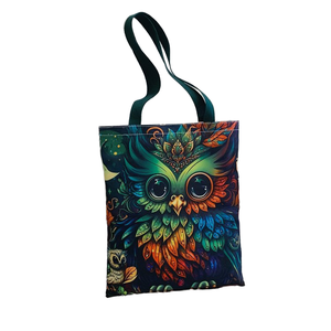 Bolsa de Tela Reutilizable Ecológica de Color Sólido con Diseño de Búho de la Suerte de Justup, con Cierre Superior, Ideal para Compras - Product Image 1