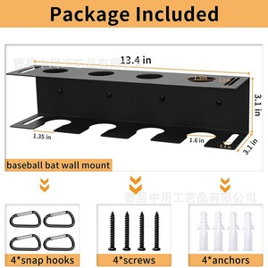 Support mural pour bâtons de baseball avec porte-ballons pour usage extérieur - Product Image 3