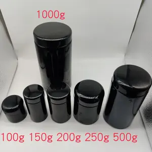 Di Stock 100G-1Kg 4oz6oz8oz10oz18oz36oz Gelap Violet Kosmetik Hitam Kaca Menyimpan Toples untuk Teh