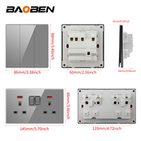 BAOBEN Panneau de Prise Murale Ultra-Mince 86-Type 16A en Verre Trempé Gris avec Alimentation USB-C 250V