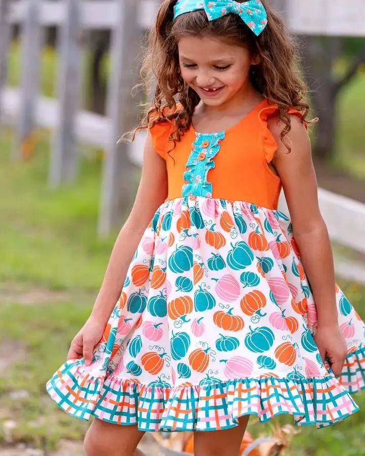 Pumpkin harvest clothing baby girl cute fashion dress casual cotton kids girl Pumpkin dress