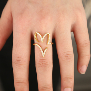 Anillo de Corazón Abierto Geométrico Chapado en Oro con Micro Pavé de Circonitas, Regalo de San Valentín 2026 - Product Image 6