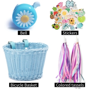 <span class=keywords><strong>Cestino</strong></span> per Bicicletta in <span class=keywords><strong>Vimini</strong></span> con Campanello, Nappa e Adesivi, Borsa Portaoggetti Artigianale per Bicicletta da Bambino - Product Image 2