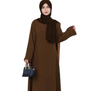 Abaya de Color Marrón Sólido para Mujer, Manga Larga, Cuello Redondo, Largo hasta el Suelo, Vestido Modesto para Uso Diario, Corte Holgado, Material de Poliéster - Product Image 1