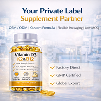 Capsules de vitamine D3 K2 B12 en gélule molle, soutien osseux, cardiaque et immunitaire, complément alimentaire, étiquette privée OEM ODM