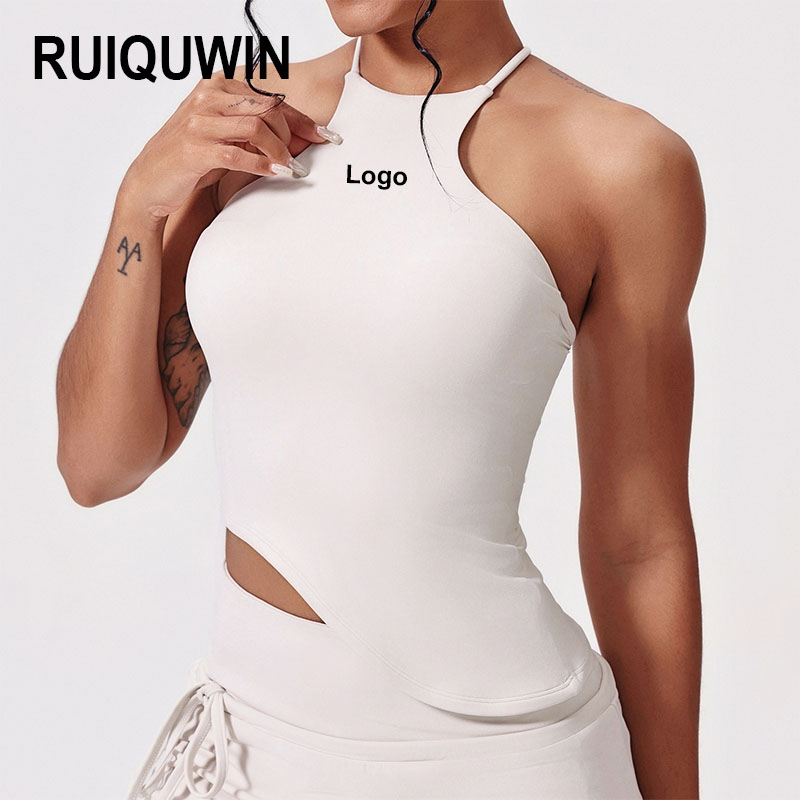 RUIQUWIN Wholesale Quick Dry Women's Cross Back Yoga Bra Halter Neck Asymmetric Fitness Vest Running Training Yoga Wear