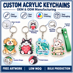 Porte-clés en acrylique mignons à motifs animaux de dessins animés, messages éco-responsables : Adoptez, Nez achetez pas, Sauvez, Aimez, Répétez, Forme irrégulière, Légers, Souvenirs - Product Image 4