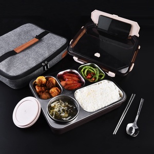 Plastic Lid Stainless Steel 4 Compartment <strong>Plates</strong> Canteen <strong>Plates</strong> Lunch Tray <strong>Tiffin</strong> Lunch Box Food Container - Product Image 6