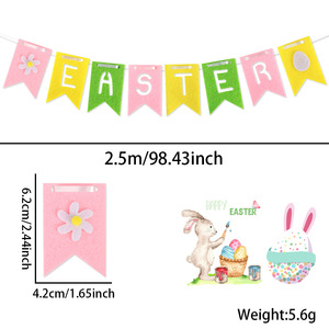 Guirlande de Pâques en feutre avec lapin et œufs, imprimée en sérigraphie, en non-tissé, décorations adhésives pour fenêtre, poussin et lys pour fond de fête de Pâques - Product Image 5