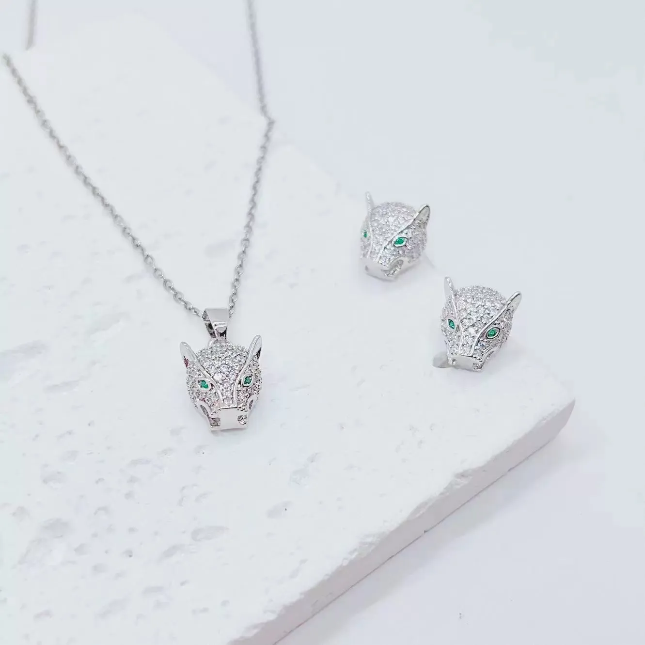 Conjunto de 2 piezas de joyería para mujer, collar de pendientes de leopardo de circonia chapada en oro de acero inoxidable, 2022