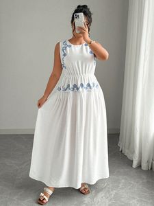 Vestido Maxi Informal de Otoño Invierno, Nuevo y Elegante, 100% Algodón Tejido, para Mujer, Cuello Redondo, Blanco, Sexy, Manga Corta, para Fiesta - Product Image 5