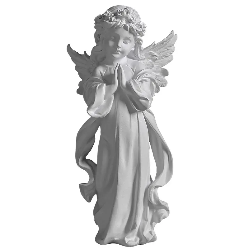 Hars Wit Vintage Bloem Fee Beeldjes 12 "Engel Meisje Standbeeld 6" Biddende Vleugels Engel Led Kaarsenhouder Collectie Beeldje