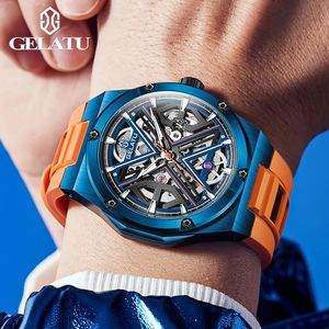 Envío Directo GELATU 6006 Reloj Mecánico Automático de Alta Gama para Hombre, Correa de Silicona, Resistente al Agua, Diseño Esqueleto - Product Image 4