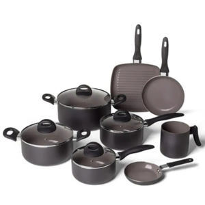 High Quality Ceramic Marble Coated <b>Pot</b> Pan Glass Lids Wooden Soft touch Handles Non Stick 12-Piece Aluminium Cookware <b>Set</b> - Product Image 1