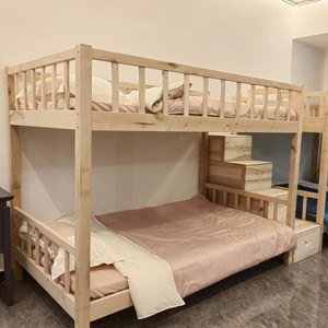 Cama litera de madera maciza Longyu tamaño twin con barandillas para uso en dormitorios - Product Image 3