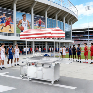 4 Wheel Convertible Rust Resistant Snack Food Cart Stainless Steel Mobile with <b>Grill</b> and Built in Heater for <b>Outdoor</b> Use - Product Image 4