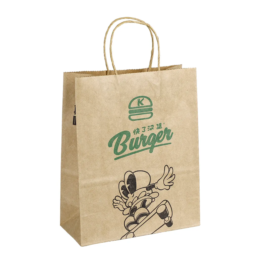 OEM logotipo personalizado al por mayor bolsas de papel Kraft marrón reutilizable bolsa de papel con asa