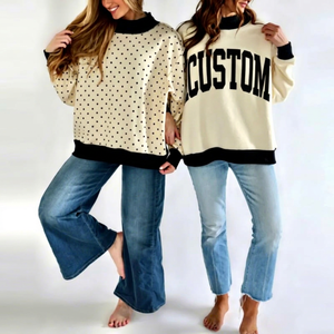 Offre Exceptionnelle : Sweat-shirt Streetwear Oversize Col Montant Couleur Blanc Cassé en Molleton de Coton Coupe Ample Décontracté Hiver Personnalisable - Product Image 1