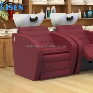 Kisen Salon Beige White Colorful Comfortable High-<b>end</b> Lay-down Hair Washing Shampoo Chair with Armrest for Barbershop - Product Image 4