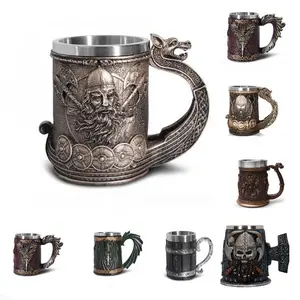 Ensemble de tasses Viking Tree of Life Huaqi VK02 Celtics Thor Beer Mug Résine Nouveauté Party Wood Barrel cup Steins Dioses Vikingo Tankard