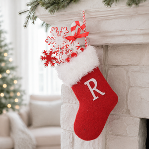 Red Faux Fur Christmas Stocking Ornament <b>Initial</b> Letter R Hanging Decoration for Fireplace Mantel Retail Wholesale - Product Image 1